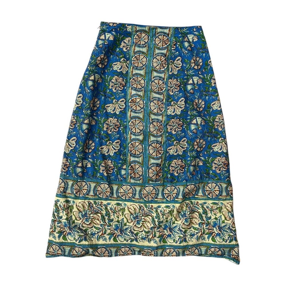 Love the Label Floral Midi Skirt Blue Size Small Tropical Hawaii Boho Maximalist - Picture 2 of 9